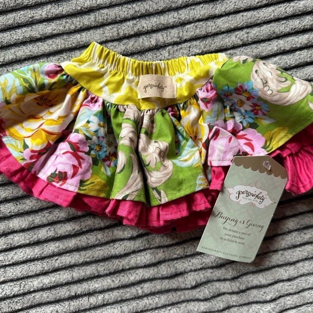 Persnickety Bright Pink Floral Ruffle Skirt 0-3 months. **New with Tags**